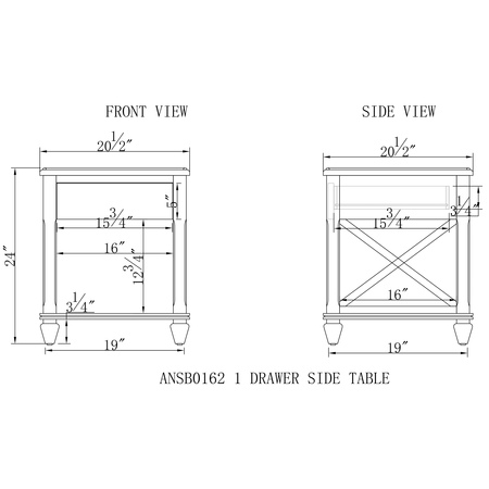 Alaterre Furniture 20.5 W, 20.5 L, 24 H, Pine Top, Pine ANSB0162